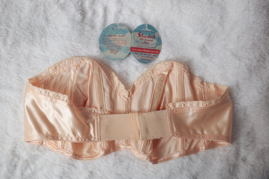 Stardust 34B Vintage Bullet Bra 1950s Strapless Beige Satin NEW