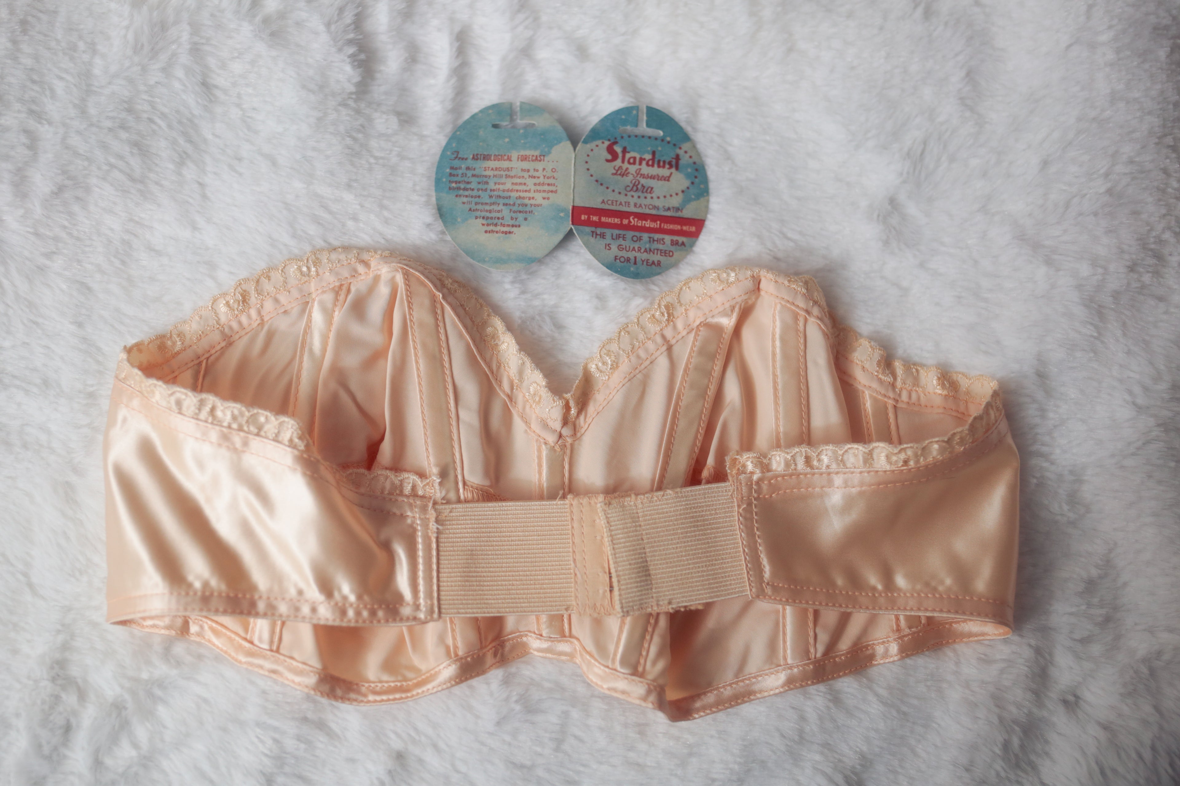 Stardust 34B Vintage Bullet Bra 1950s Strapless Beige Satin NEW