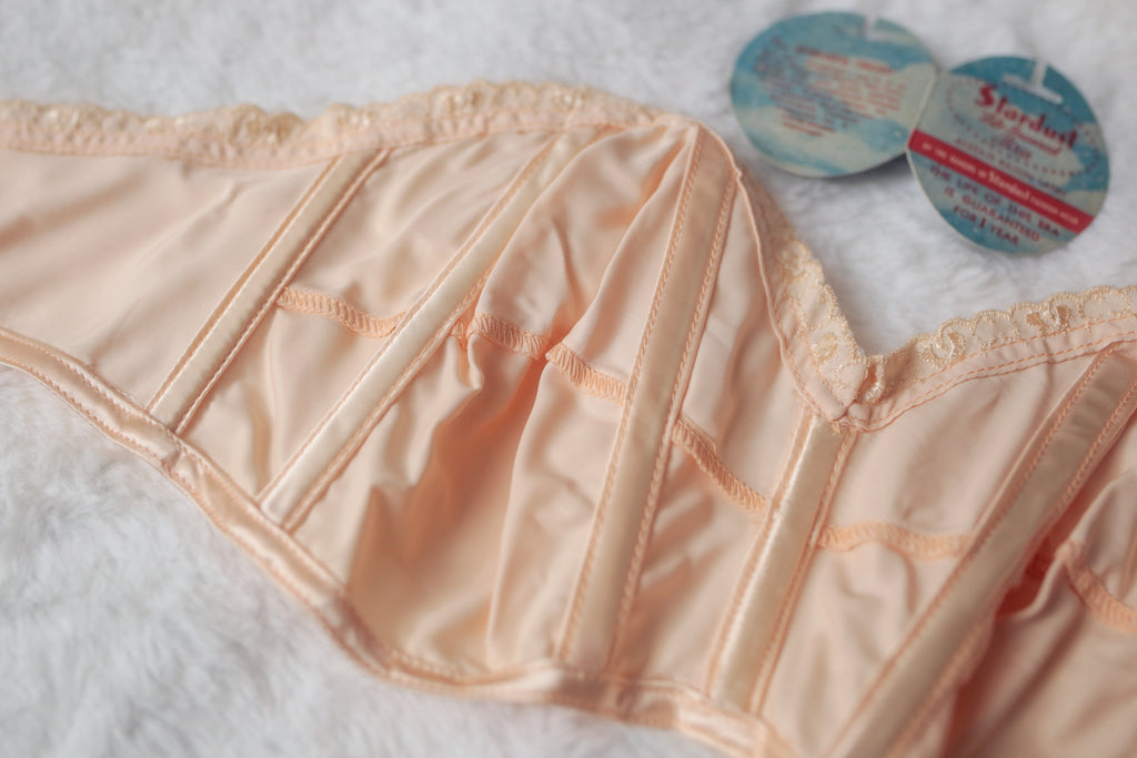 Stardust 34B Vintage Bullet Bra 1950s Strapless Beige Satin NEW