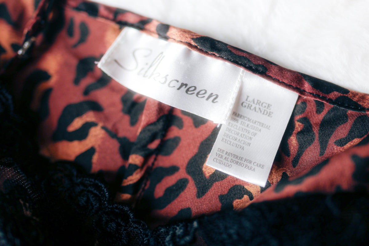 Silkscreen 100% Silk Cami Chemise Cheetah Animal Print Large