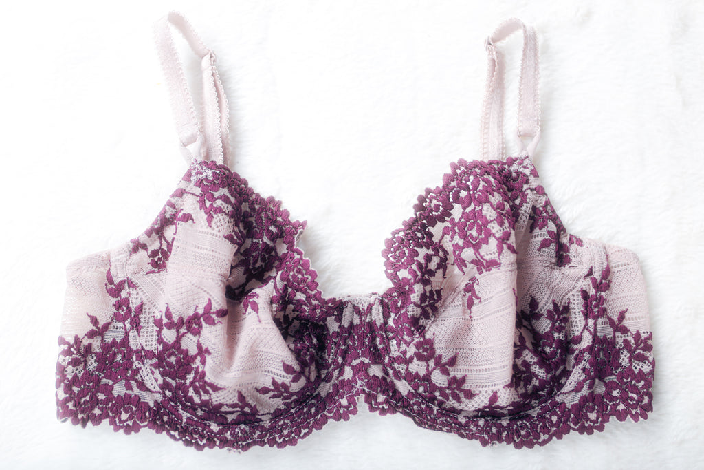 Wacoal Embrace Lace 65191 Unlined Sheer Embroidered Underwire Bra Purple 36C