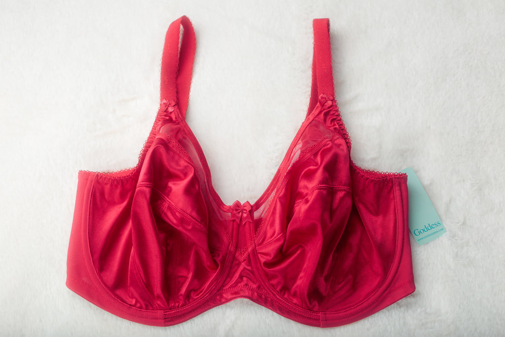 Goddess Keira US 36H UK 36FF GD6090 Satin Underwire Full Figure Underwire Bra Red NEW