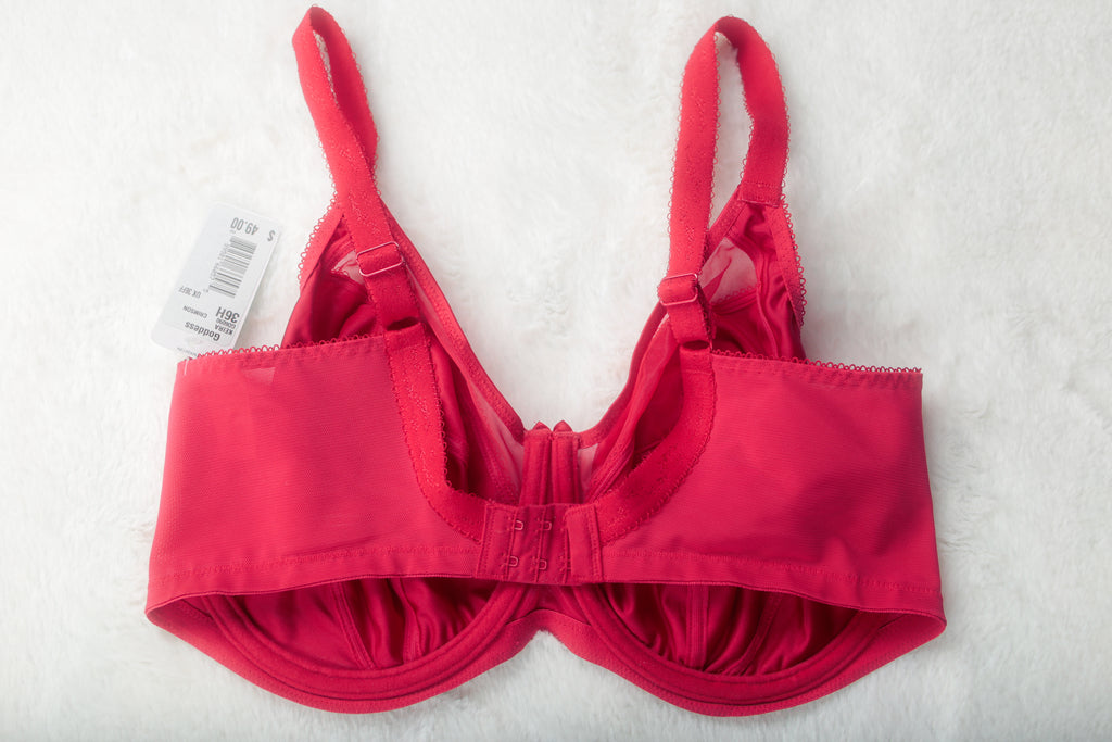 Goddess Keira US 36H UK 36FF GD6090 Satin Underwire Full Figure Underwire Bra Red NEW