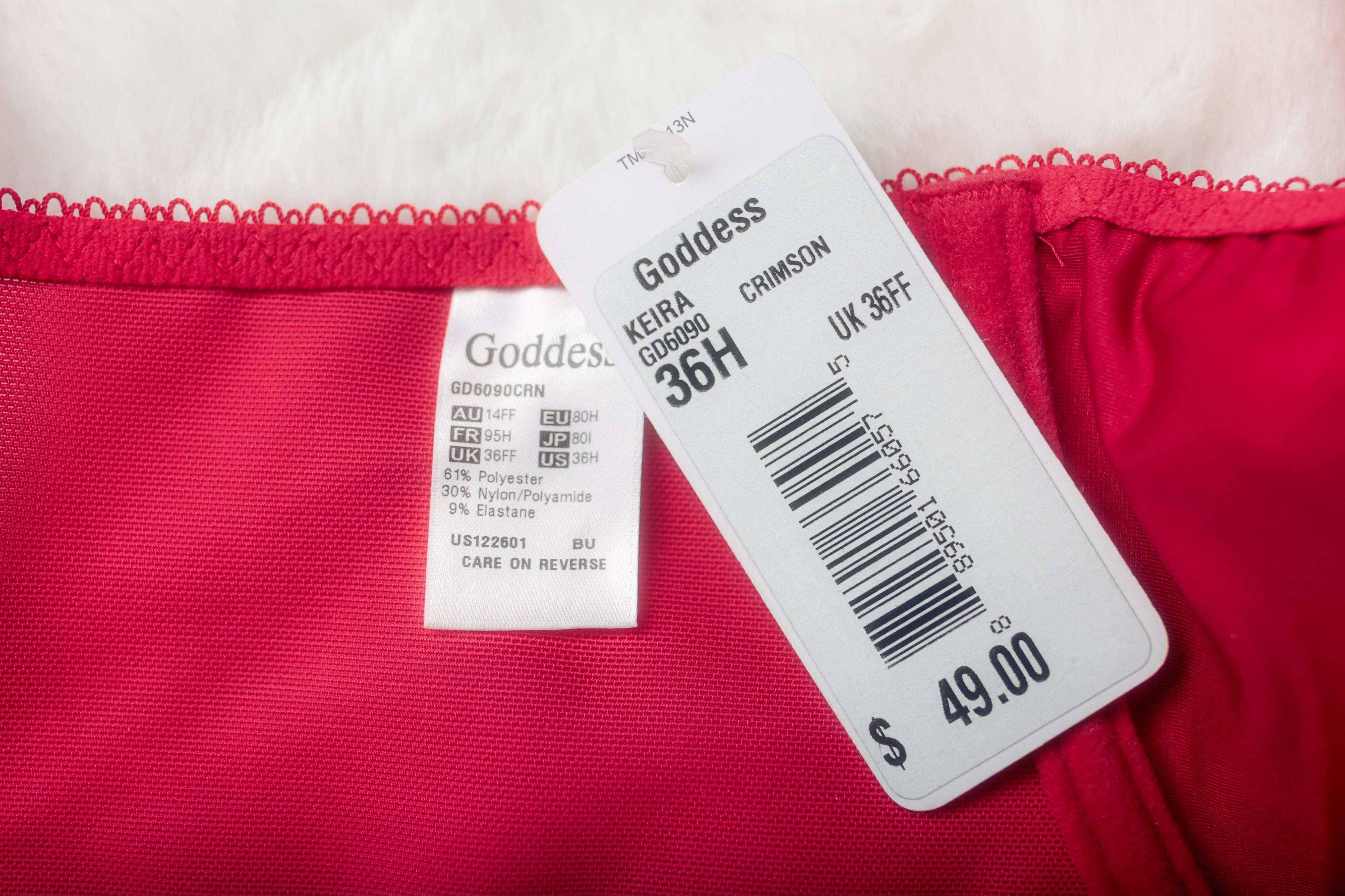 Goddess Keira US 36H UK 36FF GD6090 Satin Underwire Full Figure Underwire Bra Red NEW