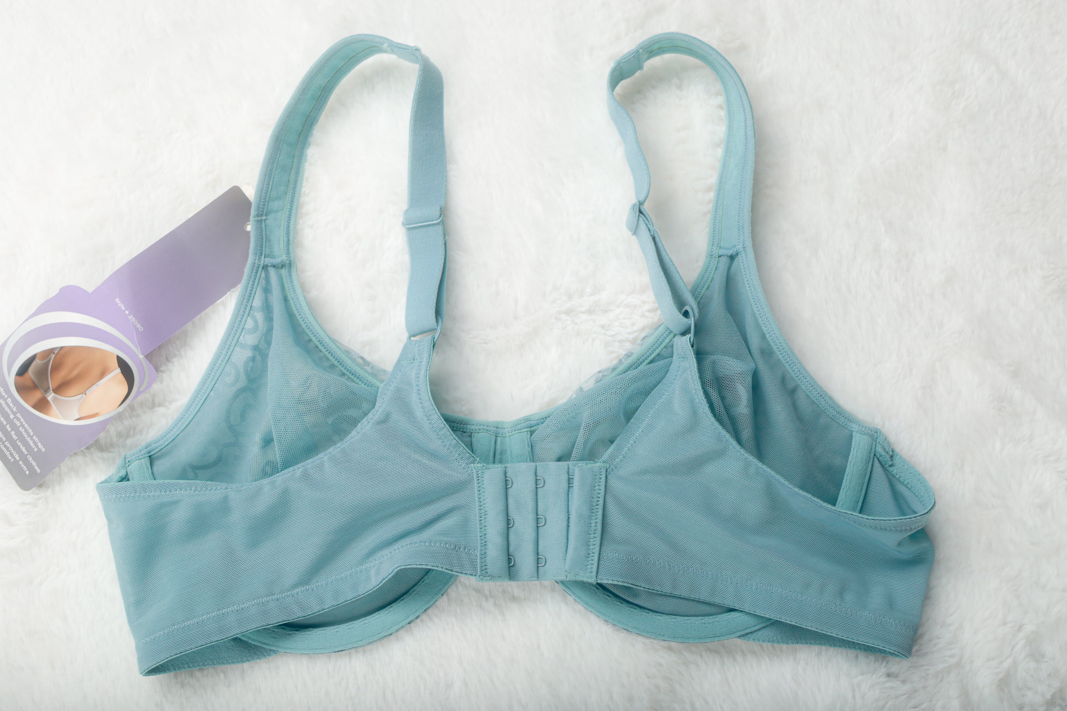 Olga Vintage Silky Smooth 40C Unlined Semi-sheer Lace Mesh Bra Blue 35090 NEW