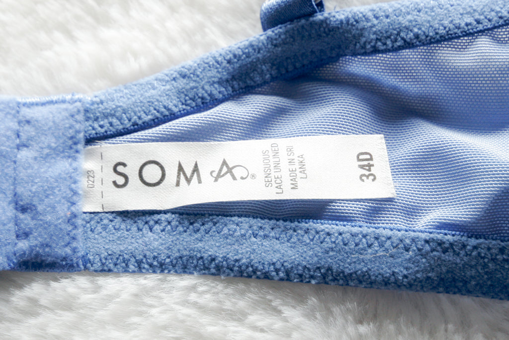 Soma 34D Sensuous Lace Unlined Sheer Floral Underwire Bra Blue