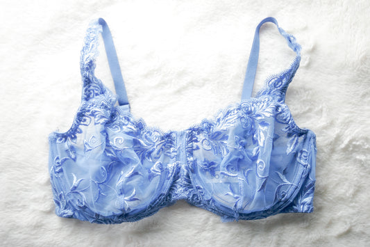 Soma 34D Sensuous Lace Unlined Sheer Floral Underwire Bra Blue