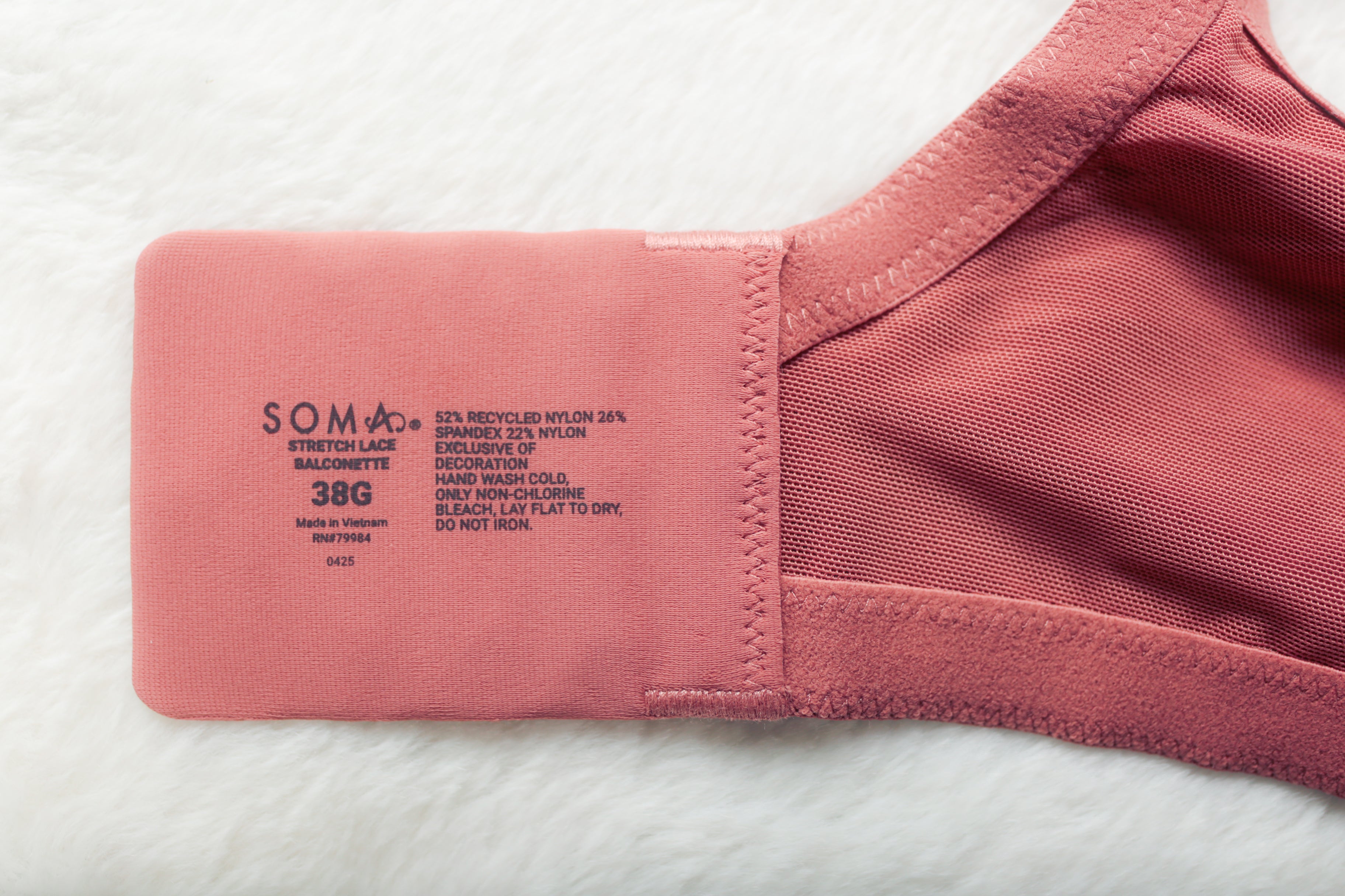 Soma 38G Stretch Lace Balconette Unlined Underwire Bra Mauve NEW