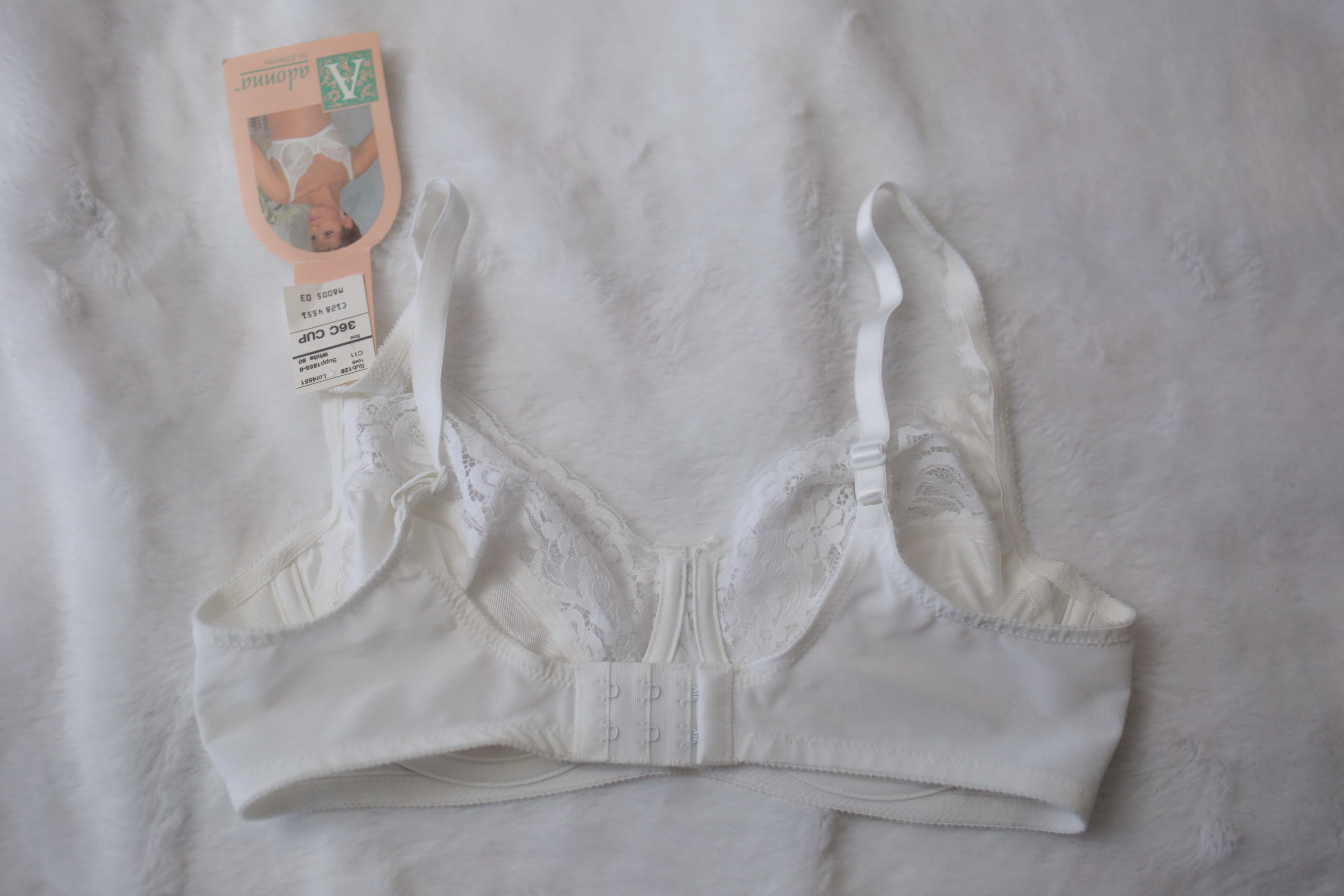 Adonna 36C Vintage 4551 Underwire Bra White Satin Sheer Lace NEW
