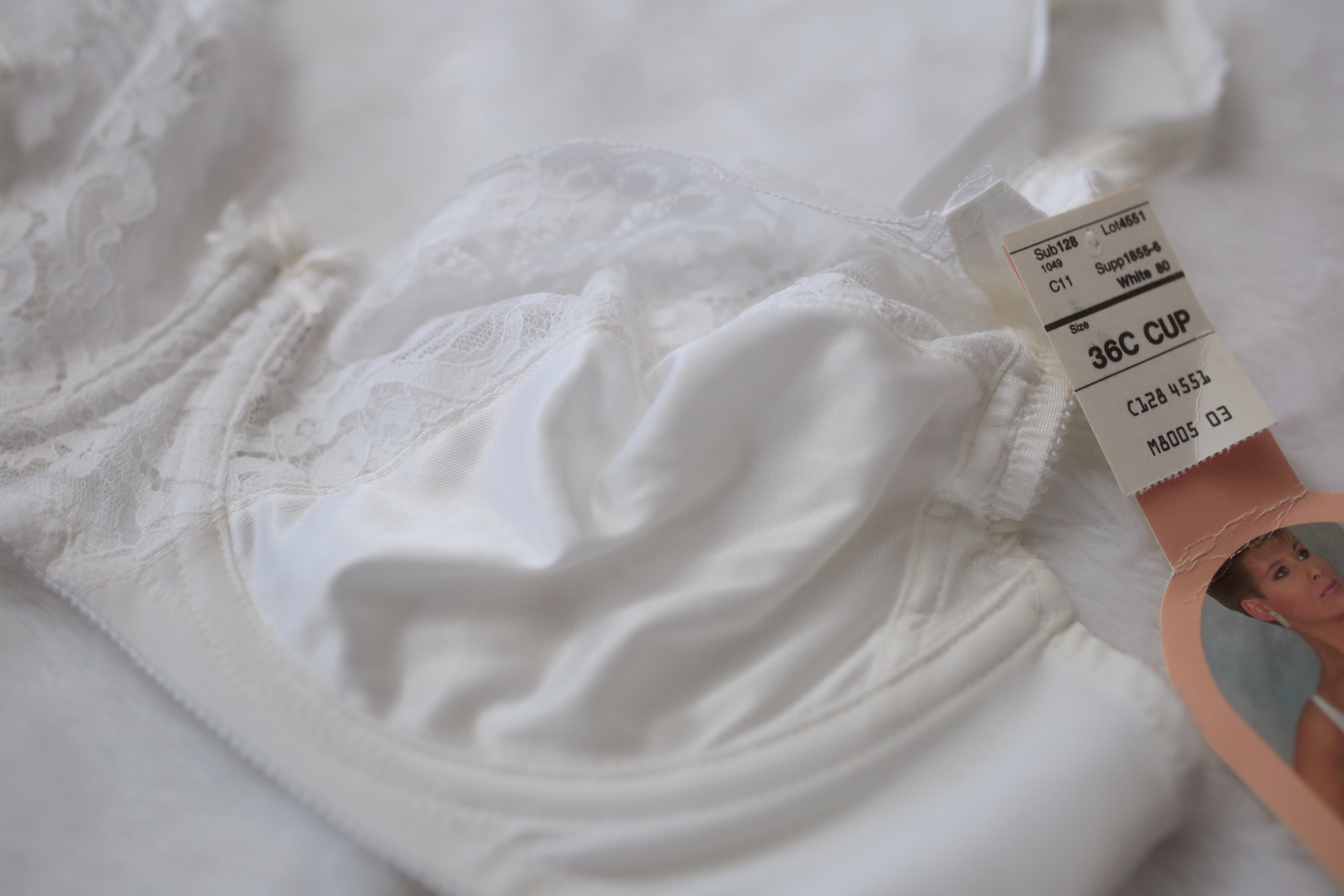 Adonna 36C Vintage 4551 Underwire Bra White Satin Sheer Lace NEW