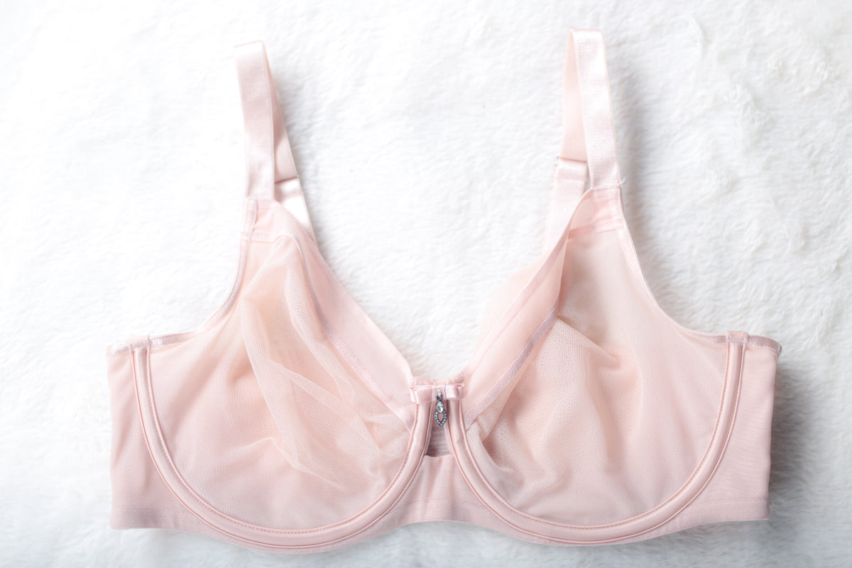 Curvy Couture 1311 Sheer Mesh Full Coverage Unlined Underwire Bra Pink 34DD