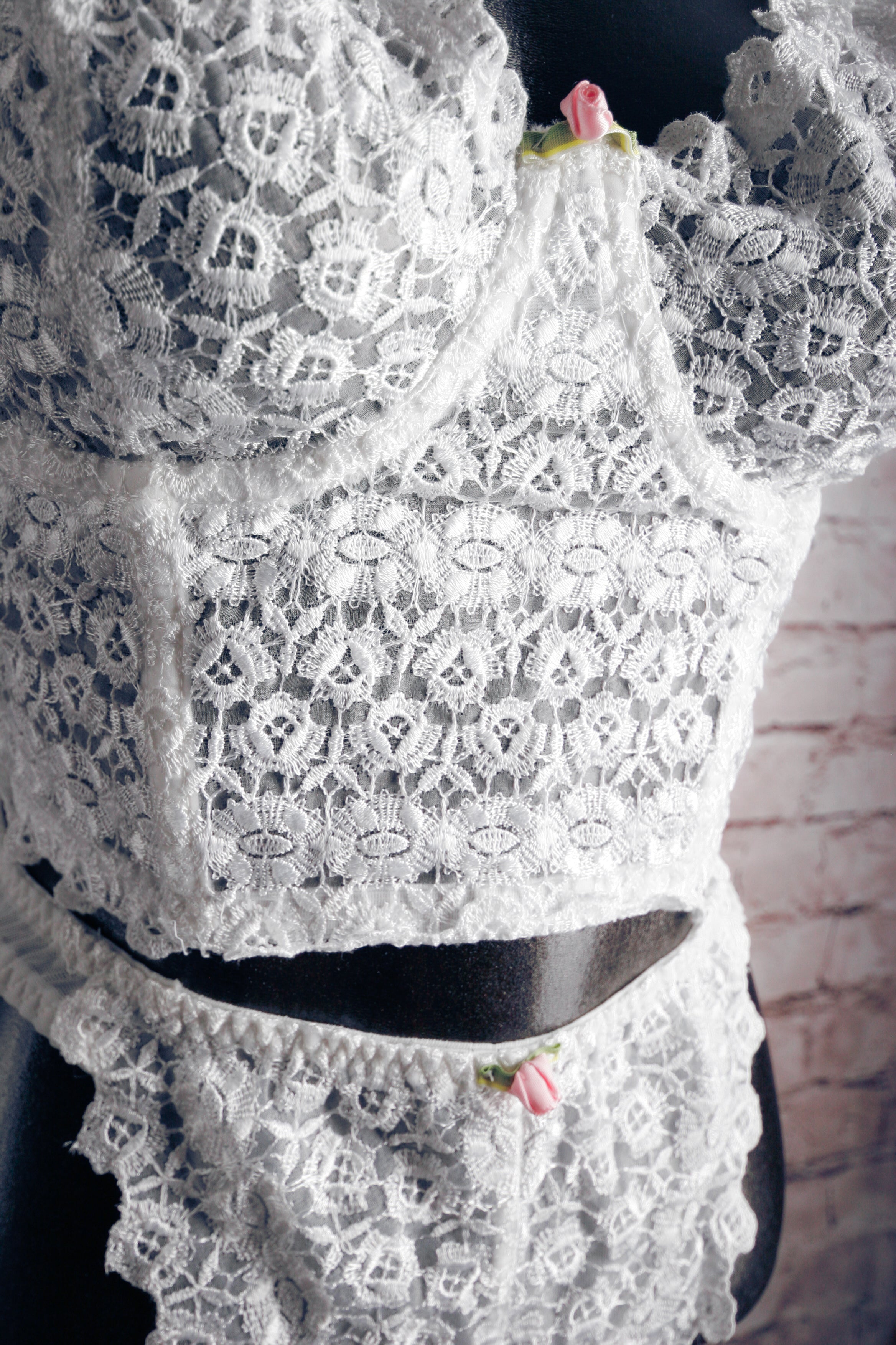 Victoria's Secret Vintage 90s 34DD Sheer Lace Bustier Corset Boned Bra and Thong Panty Set White