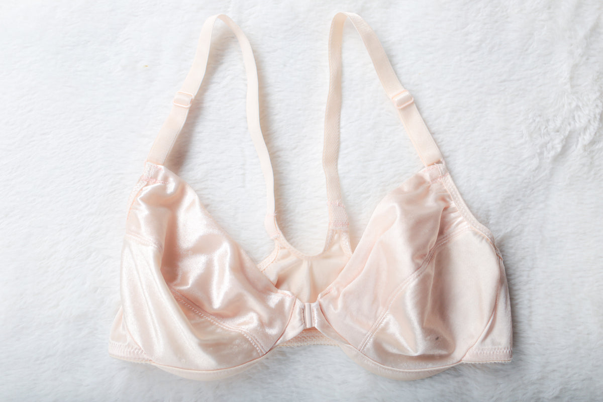 Victoria's Secret Vintage 90s Unlined Satin Front-close Racerback Bra Beige 34B