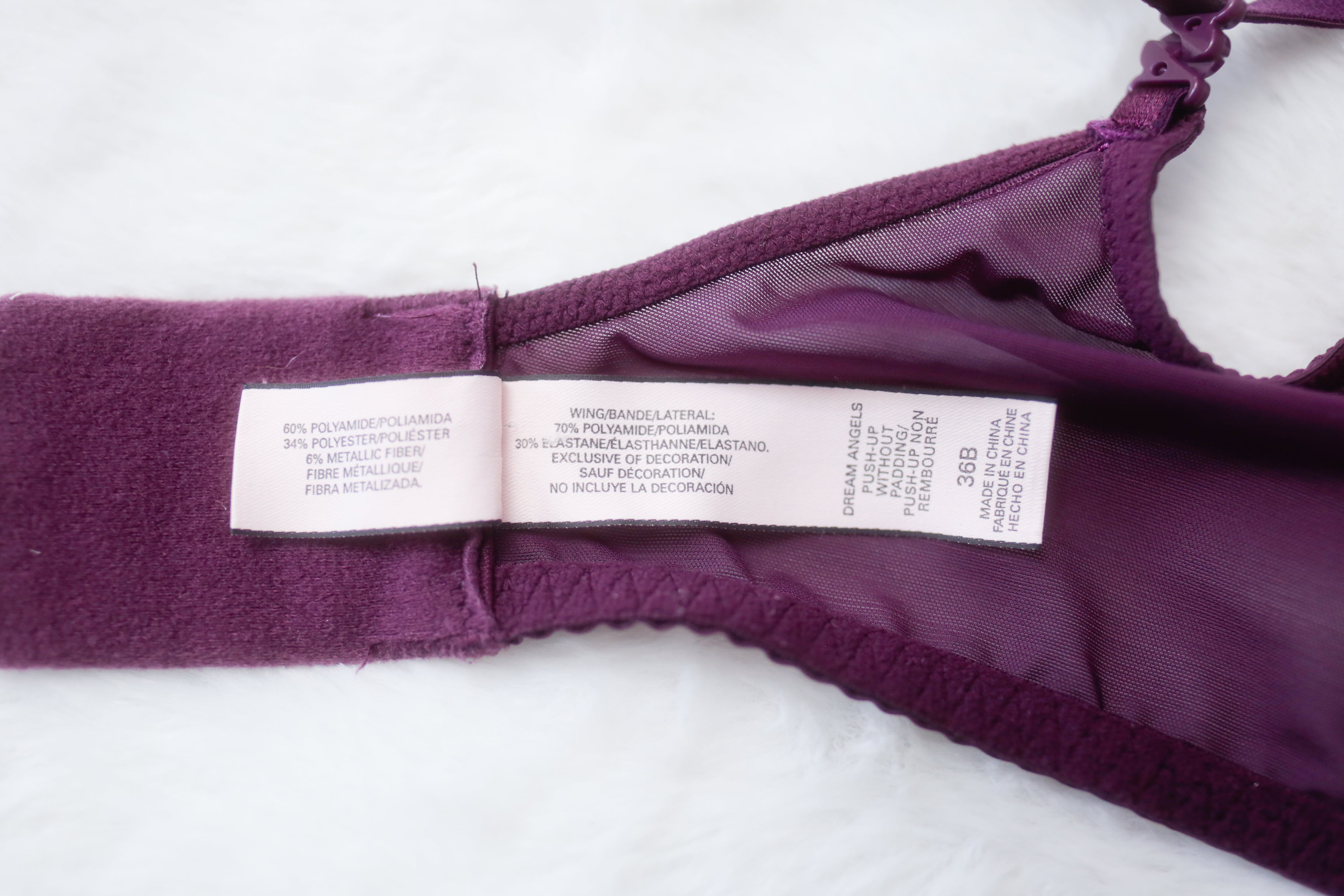 Victoria's Secret 36B Dream Angels Push-up without Padding Bra Purple Lace