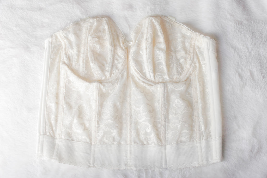 Goddess 34D Unlined Bustier Corset Low Back Boned Bra White