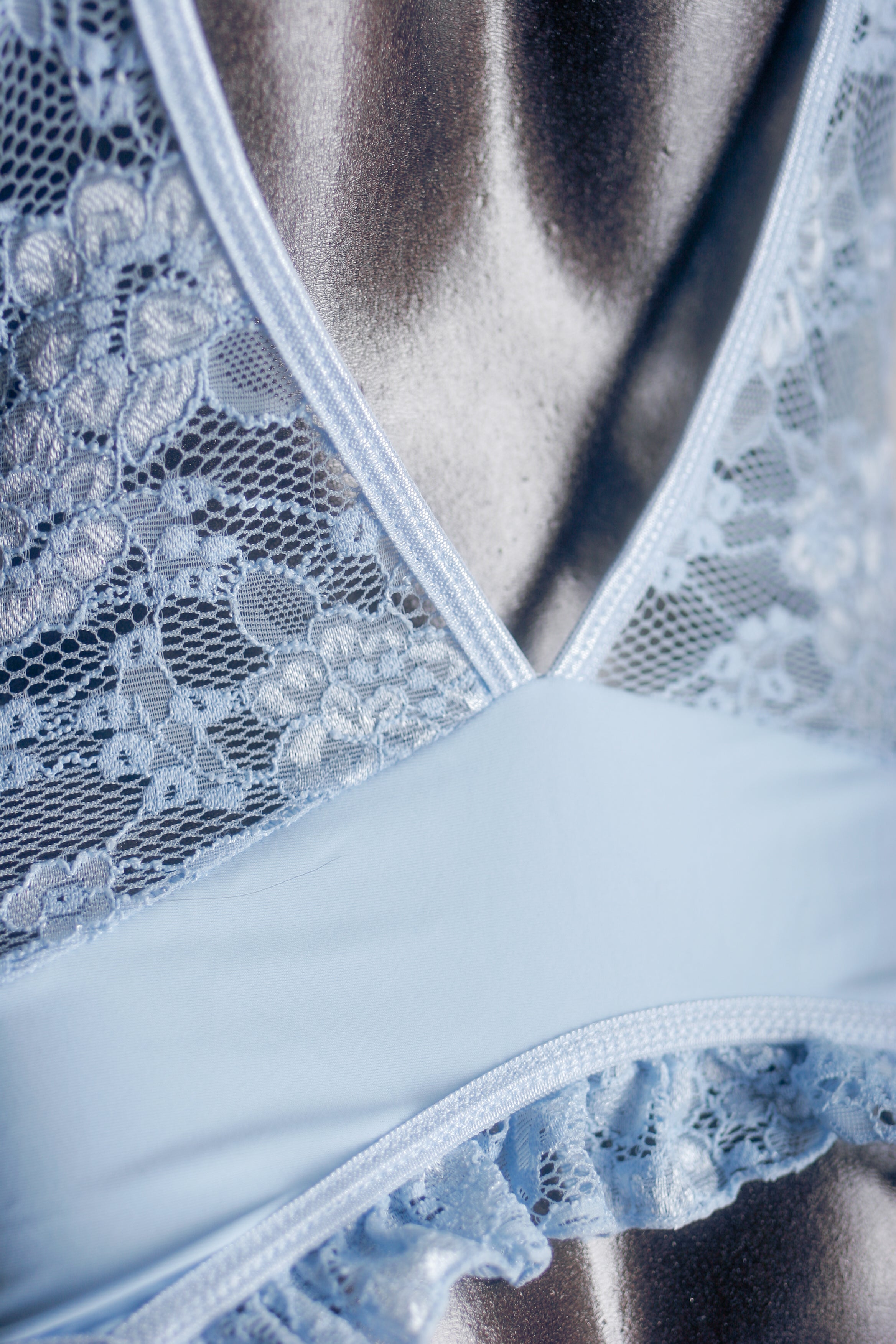 Sheer Lace Babydoll Chemise Lingerie with Suspender Straps Medium Light Blue NEW