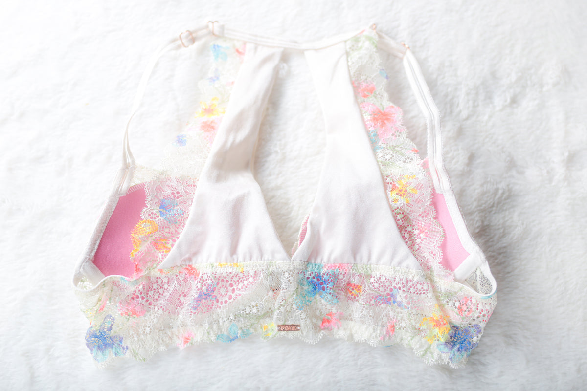 PINK Date Racerback Front Closure Push-up Bra Floral Lace 32B