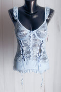 Sheer Lace Babydoll Chemise Lingerie with Suspender Straps Medium Light Blue NEW