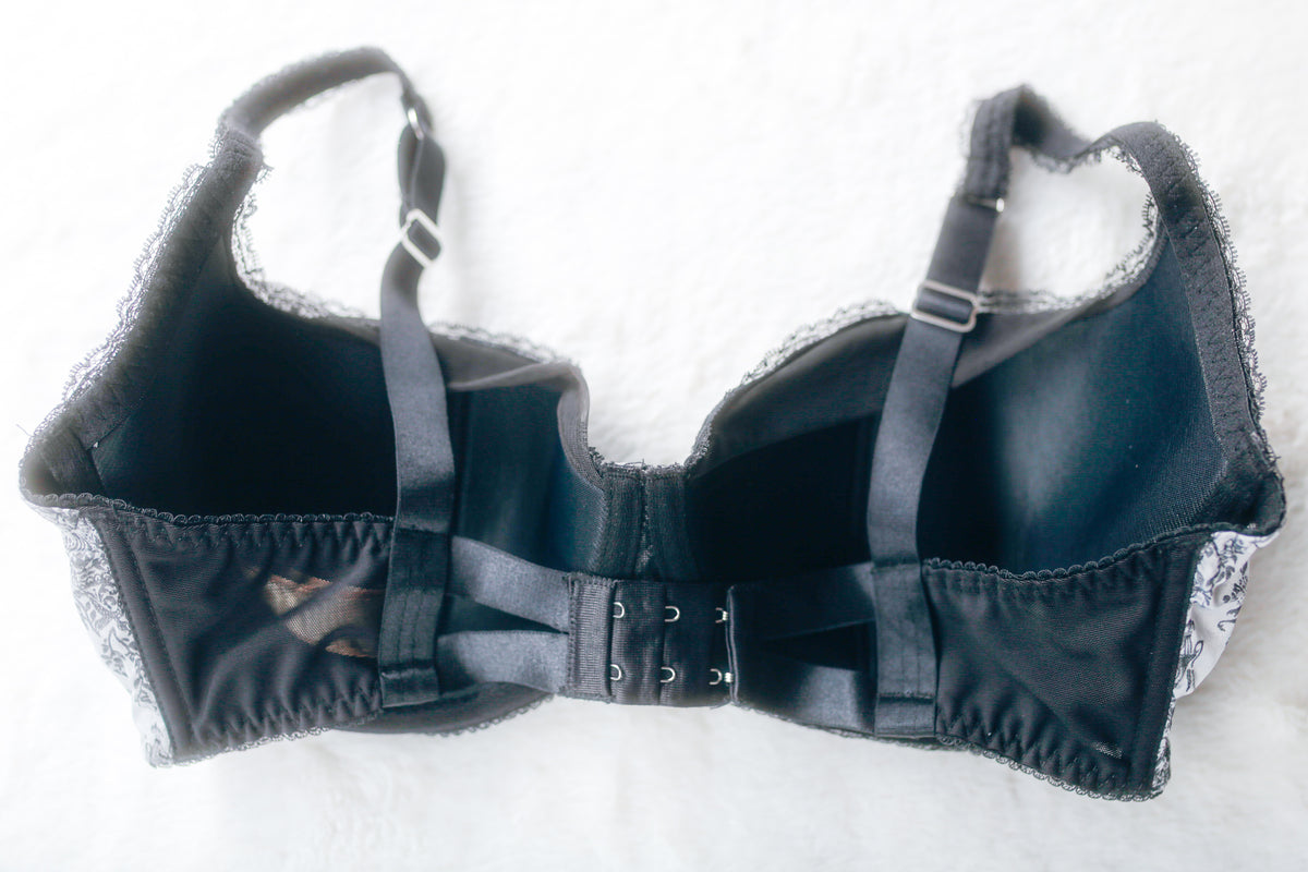 Dita von Teese Satin Lace Balconette Bra Black Silver Paisley 34F