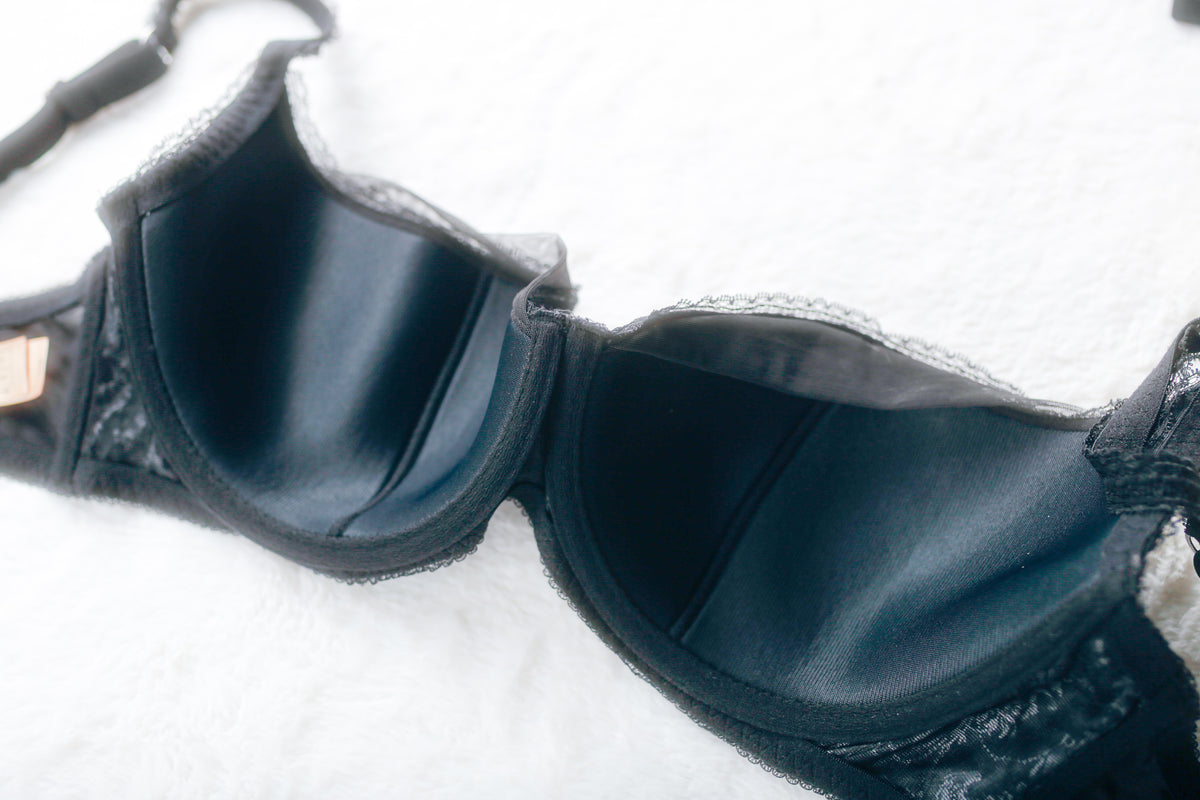 Dita von Teese Satin Lace Balconette Bra Black Silver Paisley 34F