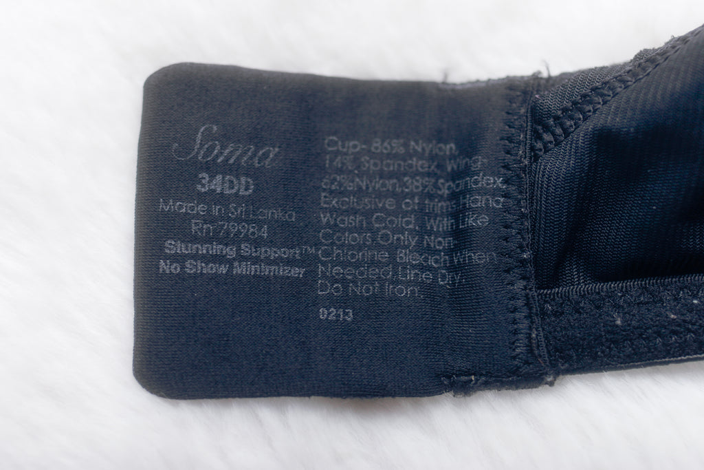 Soma 34DD Stunning Support No Show Minimizer Full Coverage Underwire Bra Black