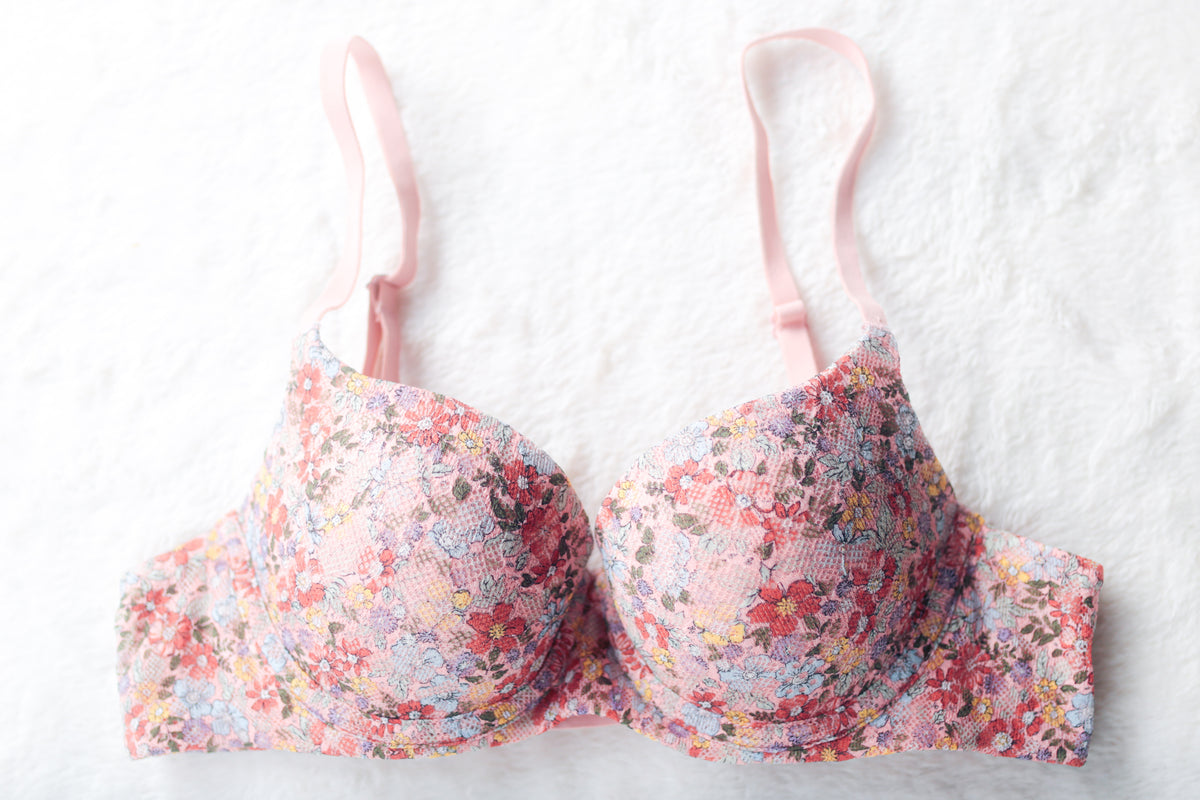No Boundaries Molded Seamless Underwire Push-up T-shirt Bra Pink Floral 34A
