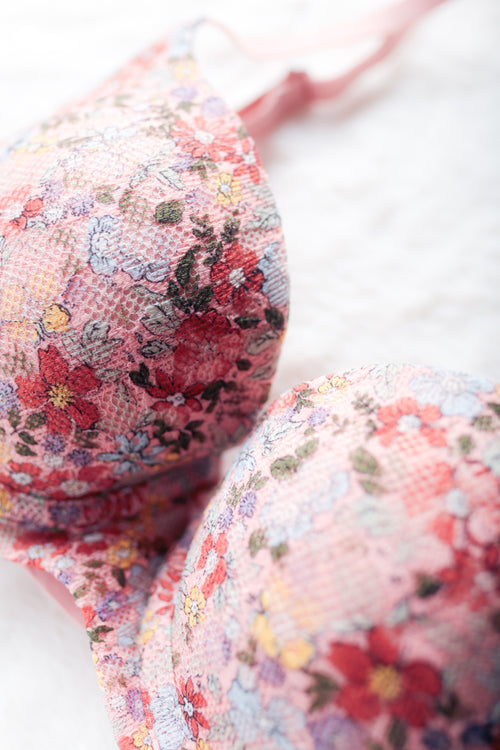 No Boundaries Molded Seamless Underwire Push-up T-shirt Bra Pink Floral 34A