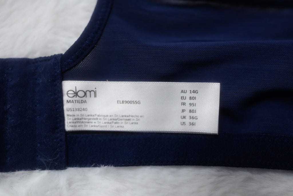 Elomi US 36I / UK 36G Matilda EL8900 Underwire Sheer Full-coverage J-hook Bra Blue