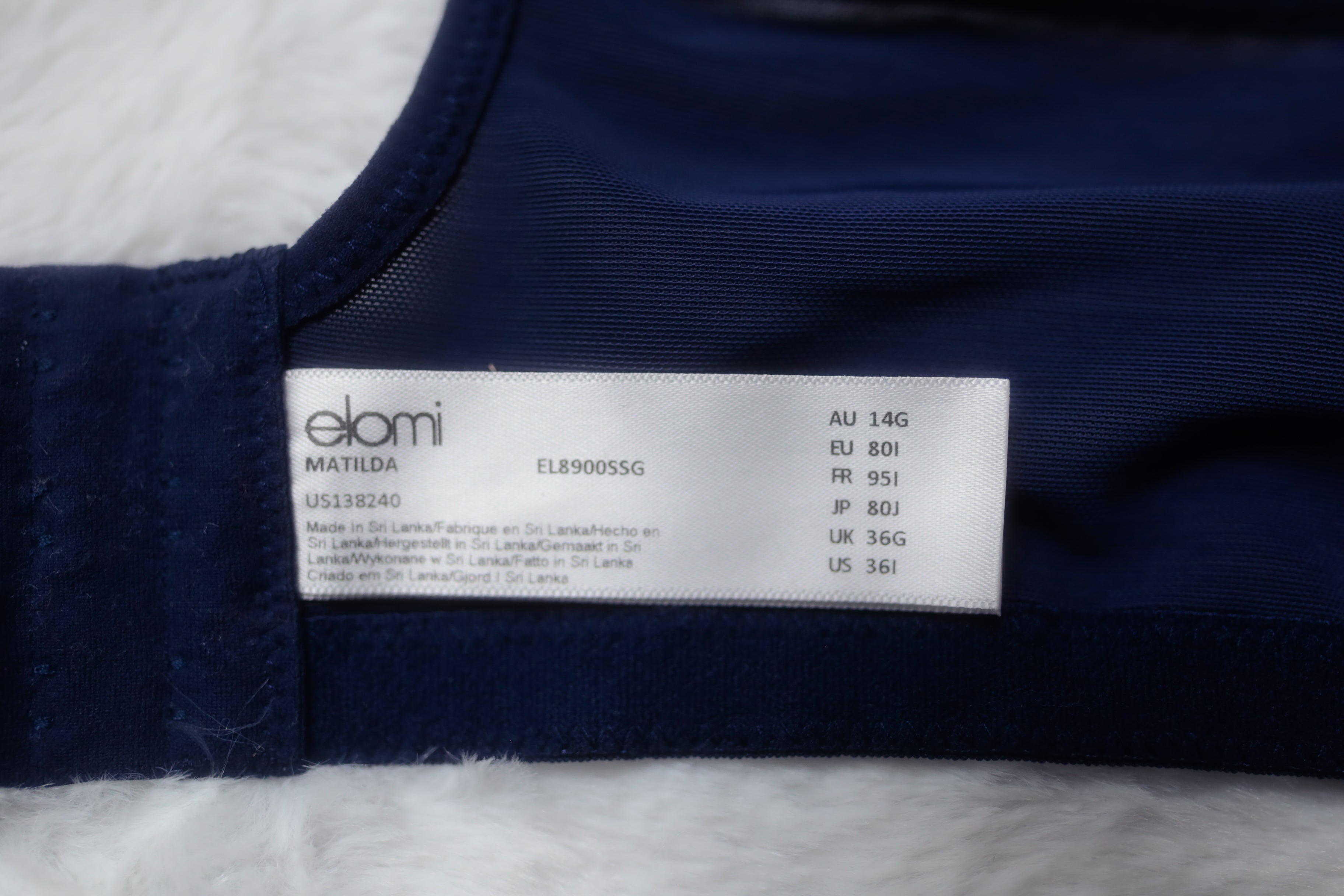 Elomi US 36I / UK 36G Matilda EL8900 Underwire Sheer Full-coverage J-hook Bra Blue
