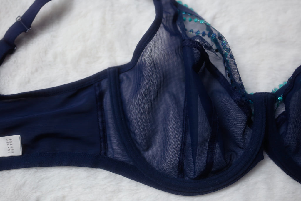 Elomi US 36I / UK 36G Matilda EL8900 Underwire Sheer Full-coverage J-hook Bra Blue