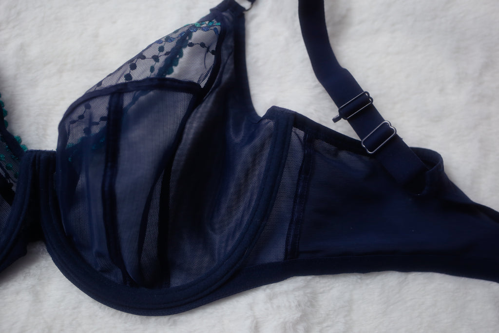 Elomi US 36I / UK 36G Matilda EL8900 Underwire Sheer Full-coverage J-hook Bra Blue