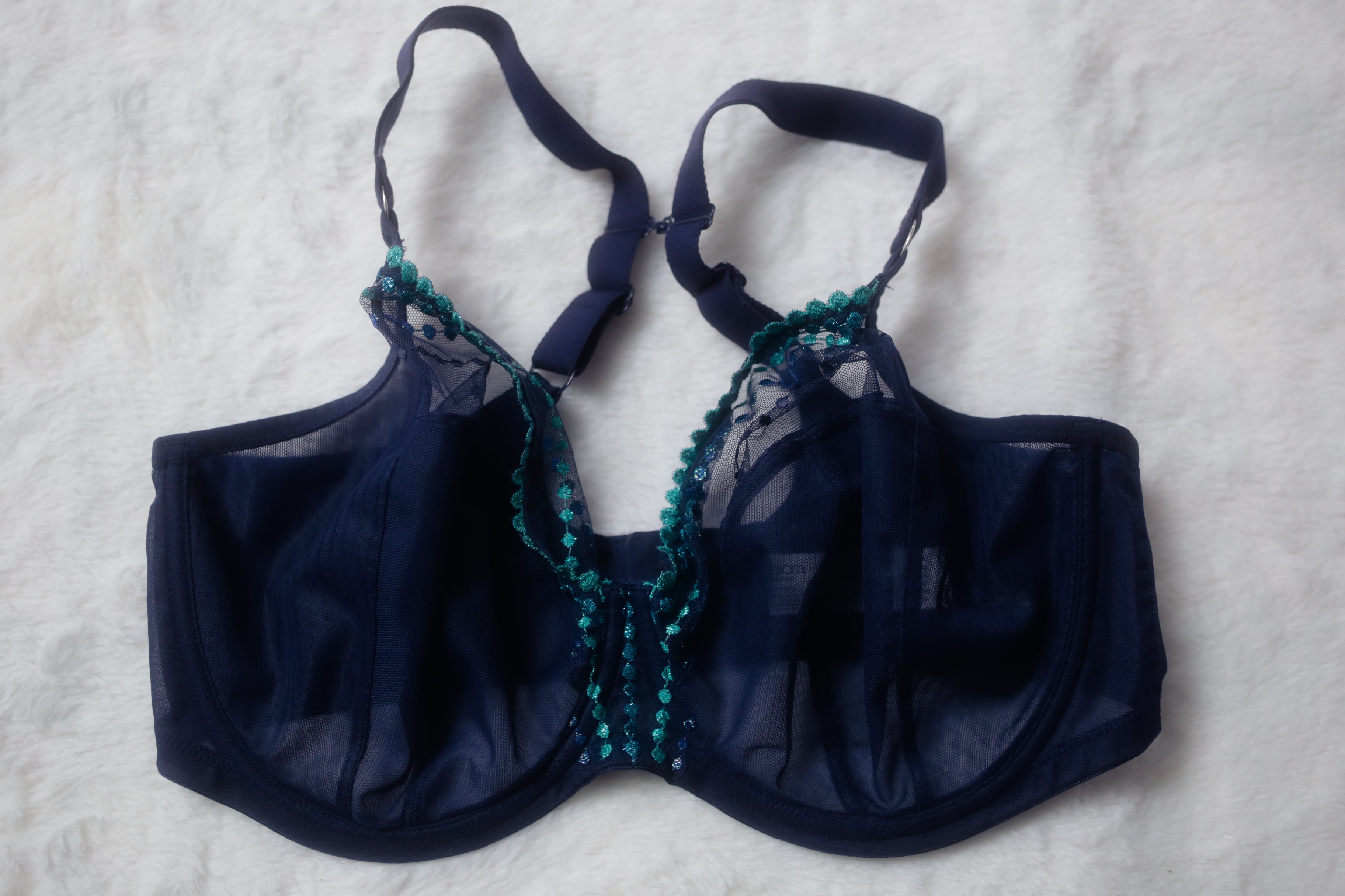 Elomi US 36I / UK 36G Matilda EL8900 Underwire Sheer Full-coverage J-hook Bra Blue