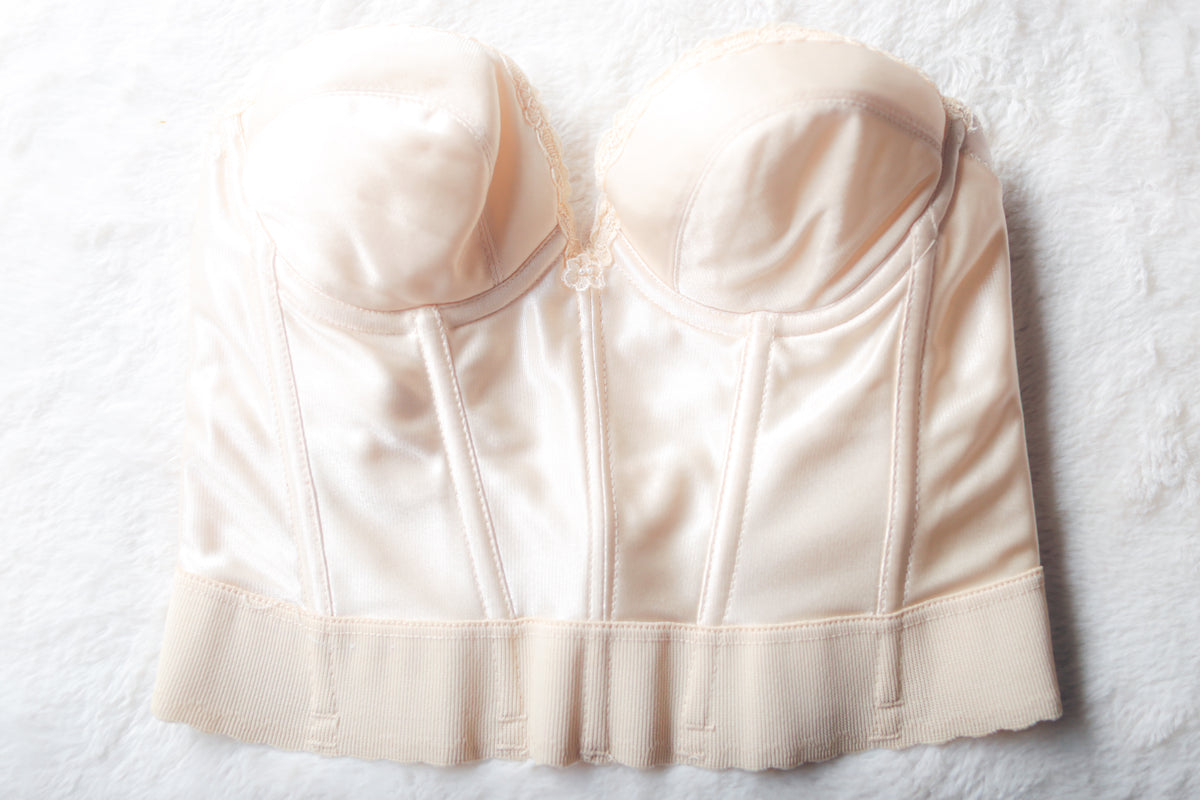 Carnival Vintage Retro Burlesque Low Back Strapless Corset Bustier Bra Beige 34B