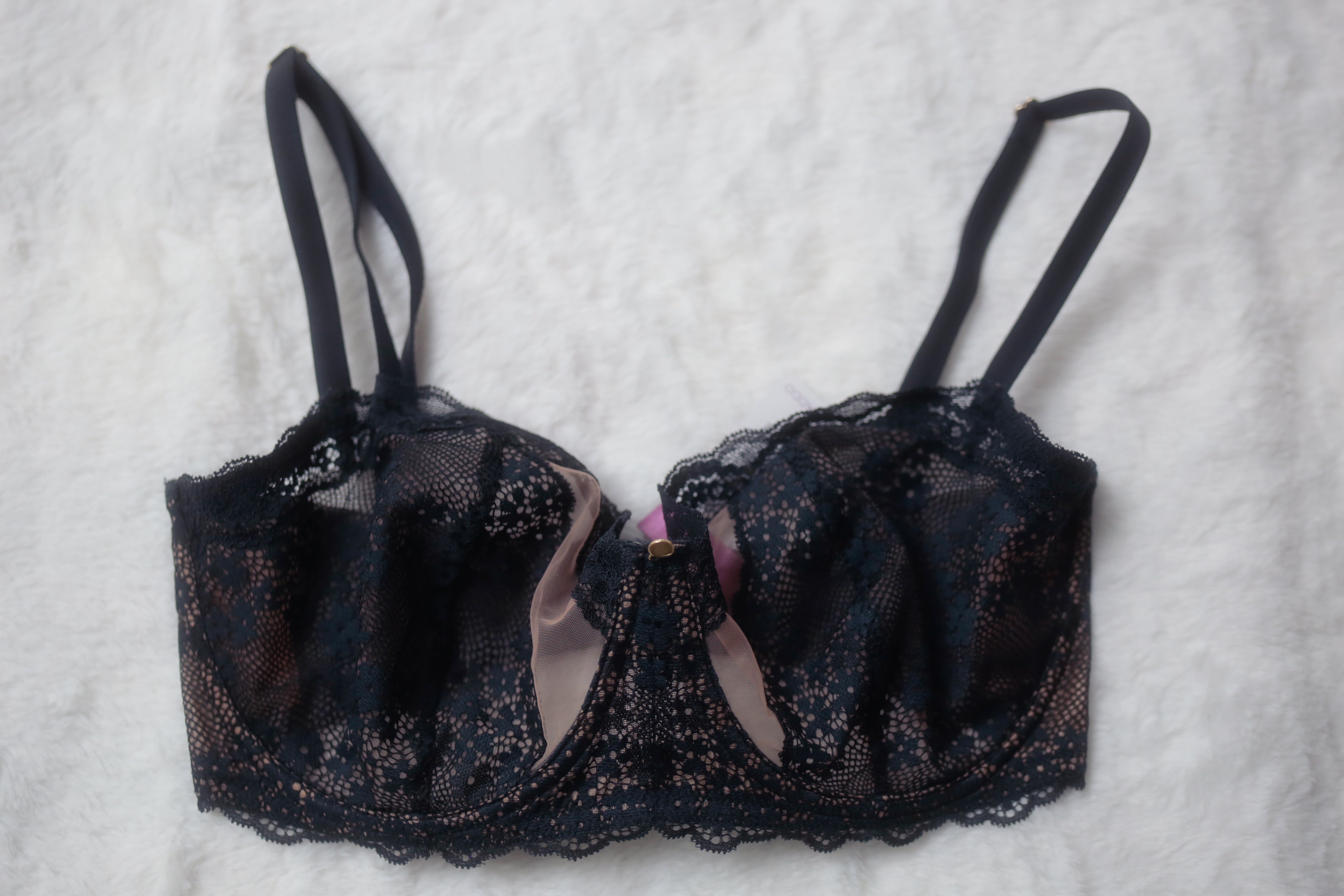 Adore Me 34DDD Melrose Unlined Balconette Sheer Underwire Bra Black NEW