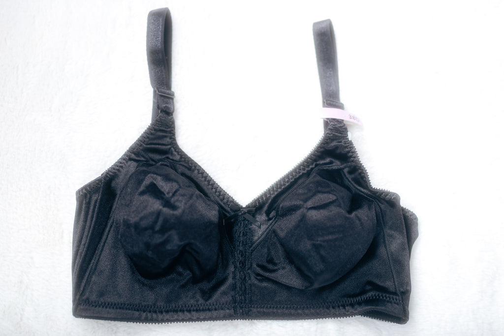 Bali 3820 Double Support Wirefree Retro Satin Wireless Bra Black 38D NEW