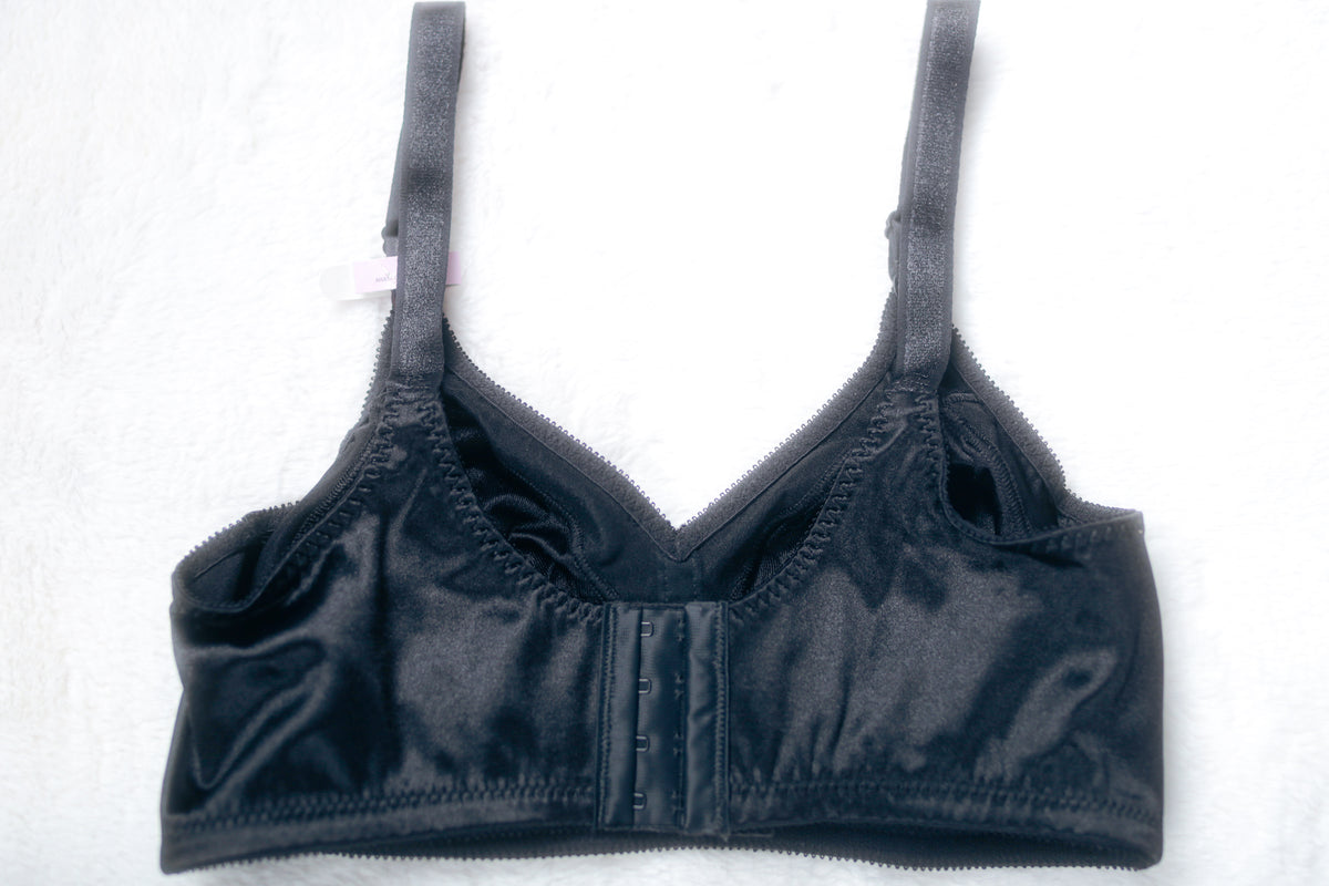 Bali 3820 Double Support Wirefree Retro Satin Wireless Bra Black 38D NEW
