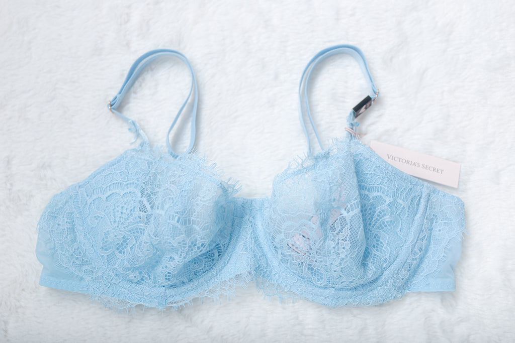 Victoria's Secret Dream Angels Push-up Unpadded Unlined Lace Demi Bra Blue 36B NEW