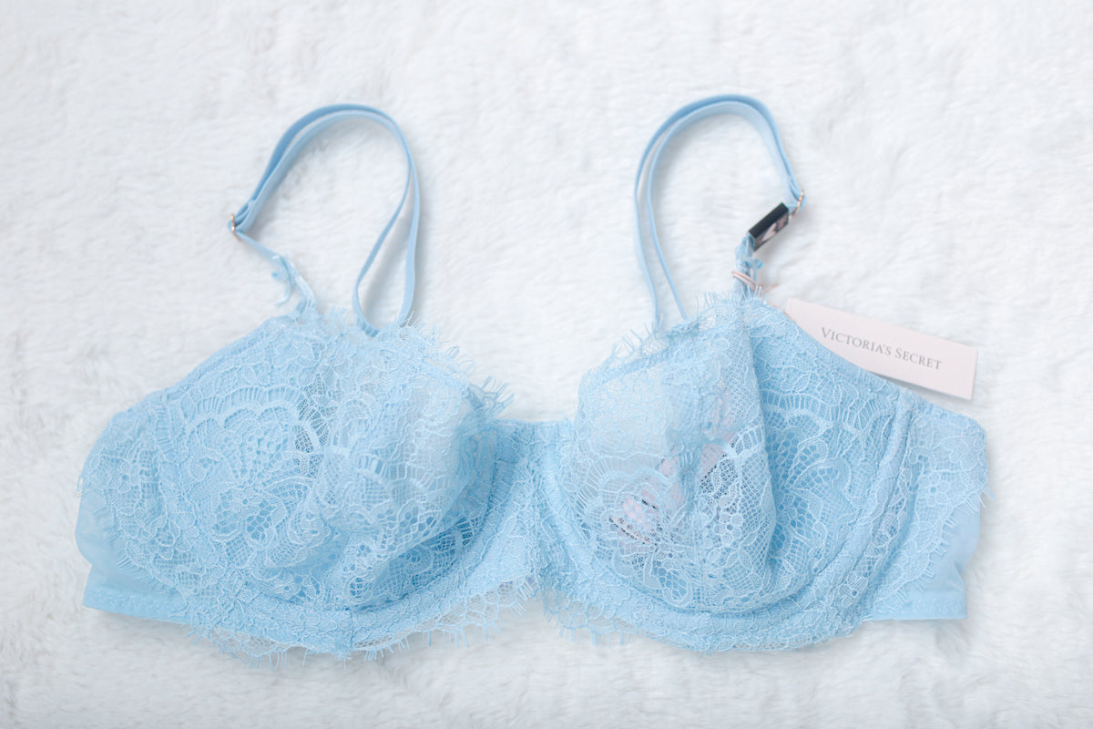 Victoria's Secret Dream Angels Push-up Unpadded Unlined Lace Demi Bra Blue 36B NEW