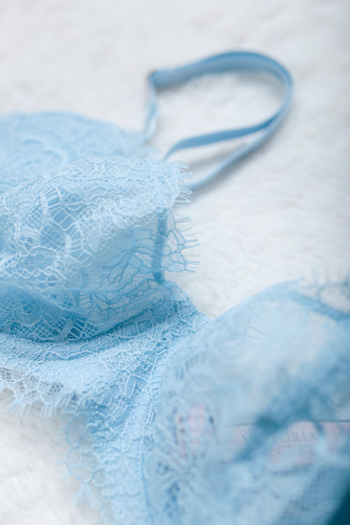 Victoria's Secret Dream Angels Push-up Unpadded Unlined Lace Demi Bra Blue 36B NEW