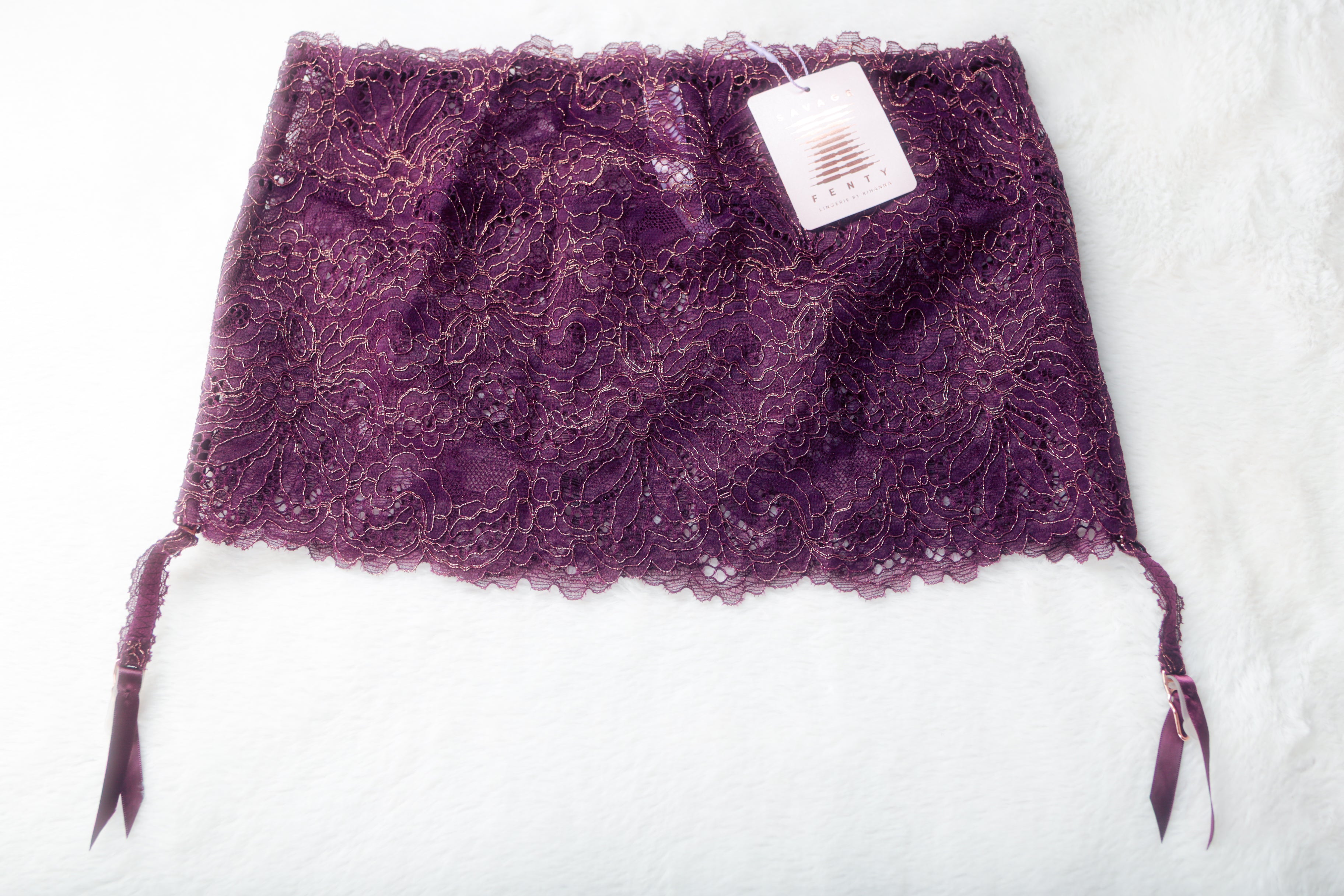 Savage X Fenty 2-strap Embroidered Lace Boned Garter Suspenders Large Purple NEW