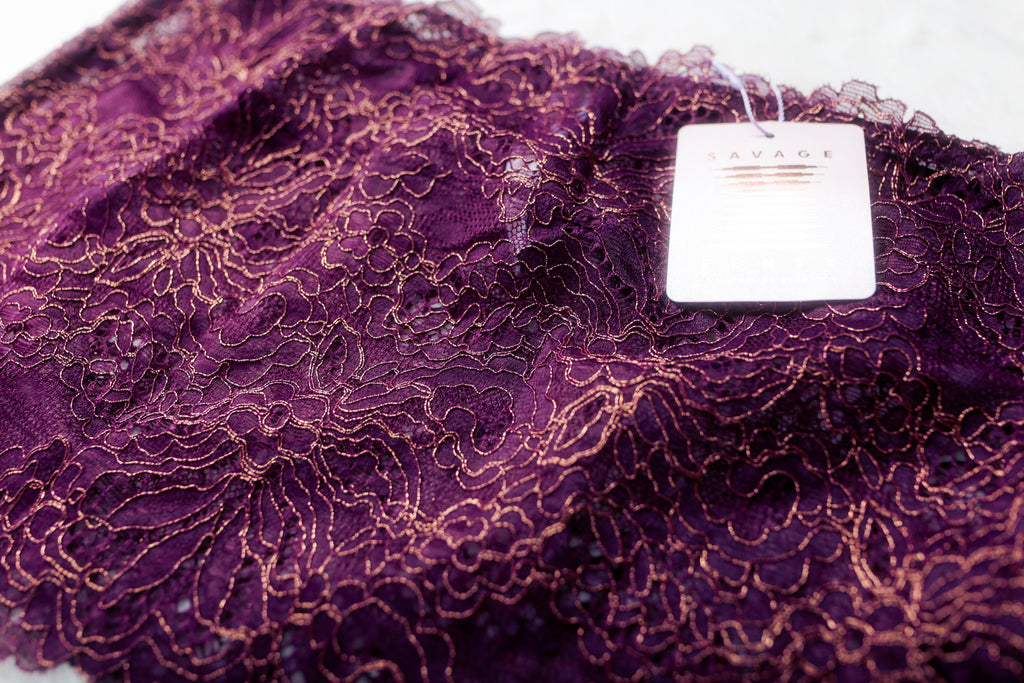 Savage X Fenty 2-strap Embroidered Lace Boned Garter Suspenders Large Purple NEW