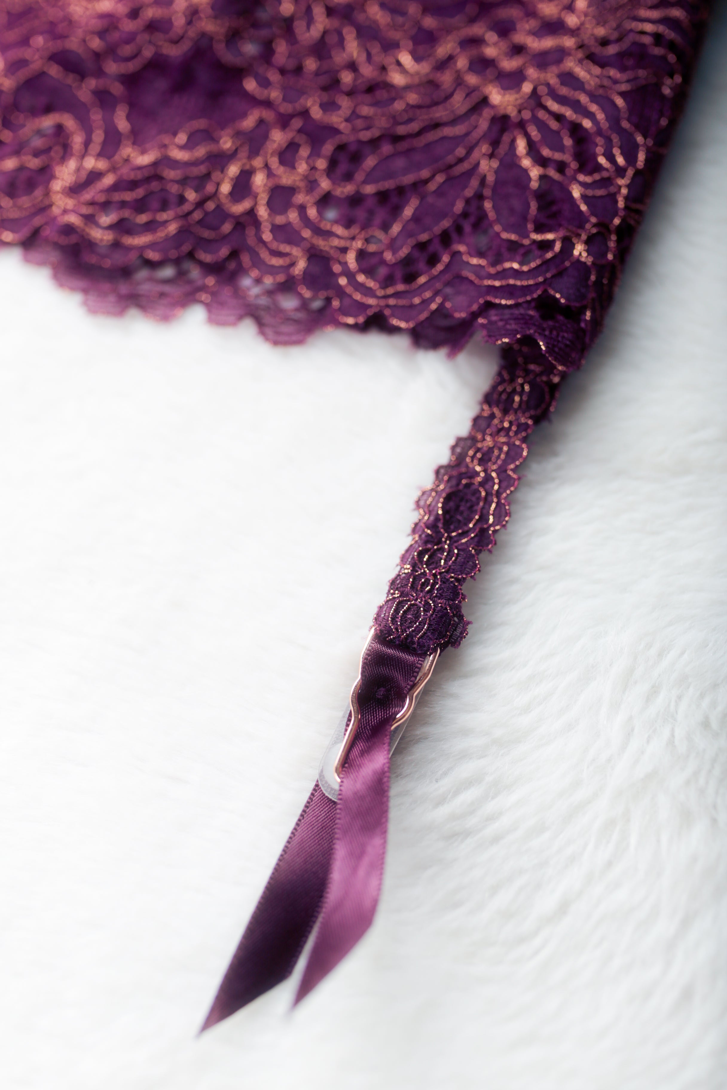 Savage X Fenty 2-strap Embroidered Lace Boned Garter Suspenders Large Purple NEW