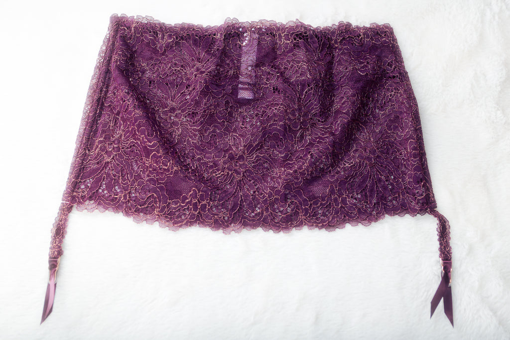 Savage X Fenty 2-strap Embroidered Lace Boned Garter Suspenders Large Purple NEW