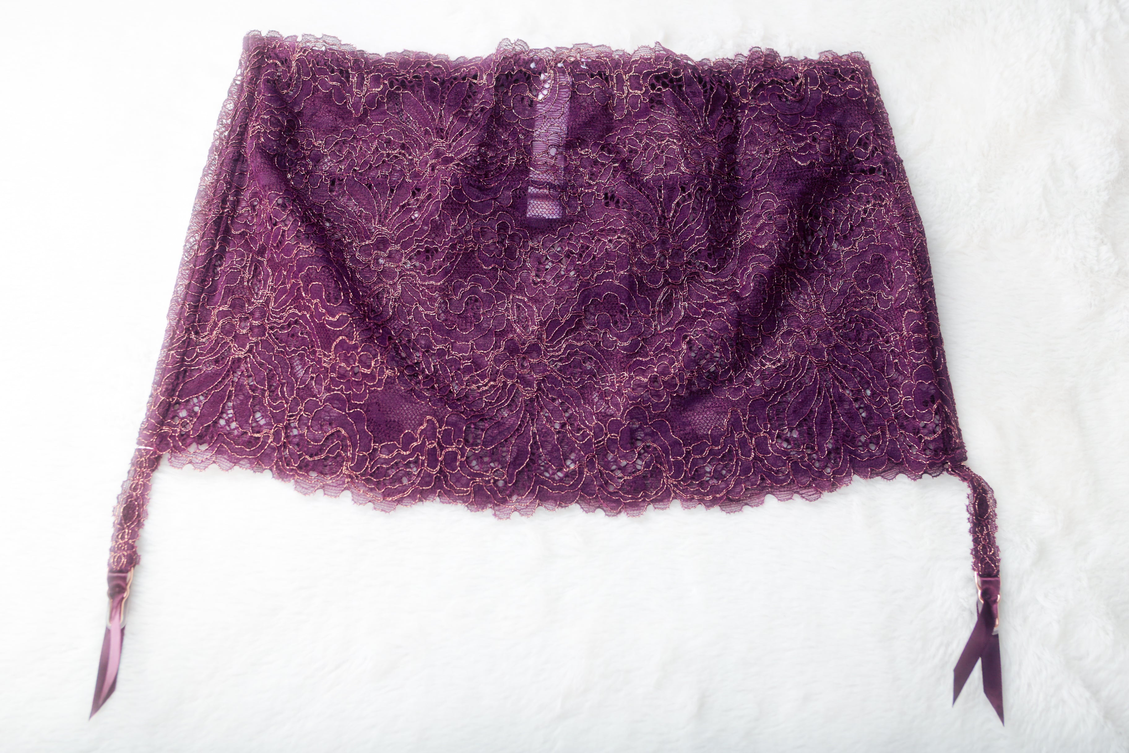 Savage X Fenty 2-strap Embroidered Lace Boned Garter Suspenders Large Purple NEW