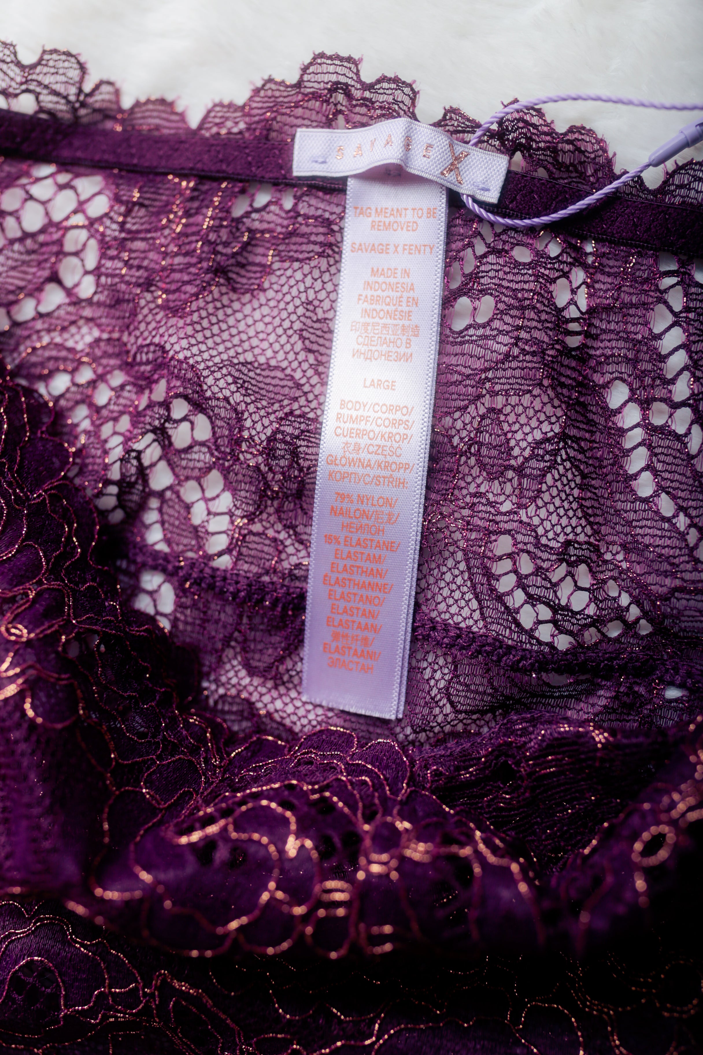 Savage X Fenty 2-strap Embroidered Lace Boned Garter Suspenders Large Purple NEW