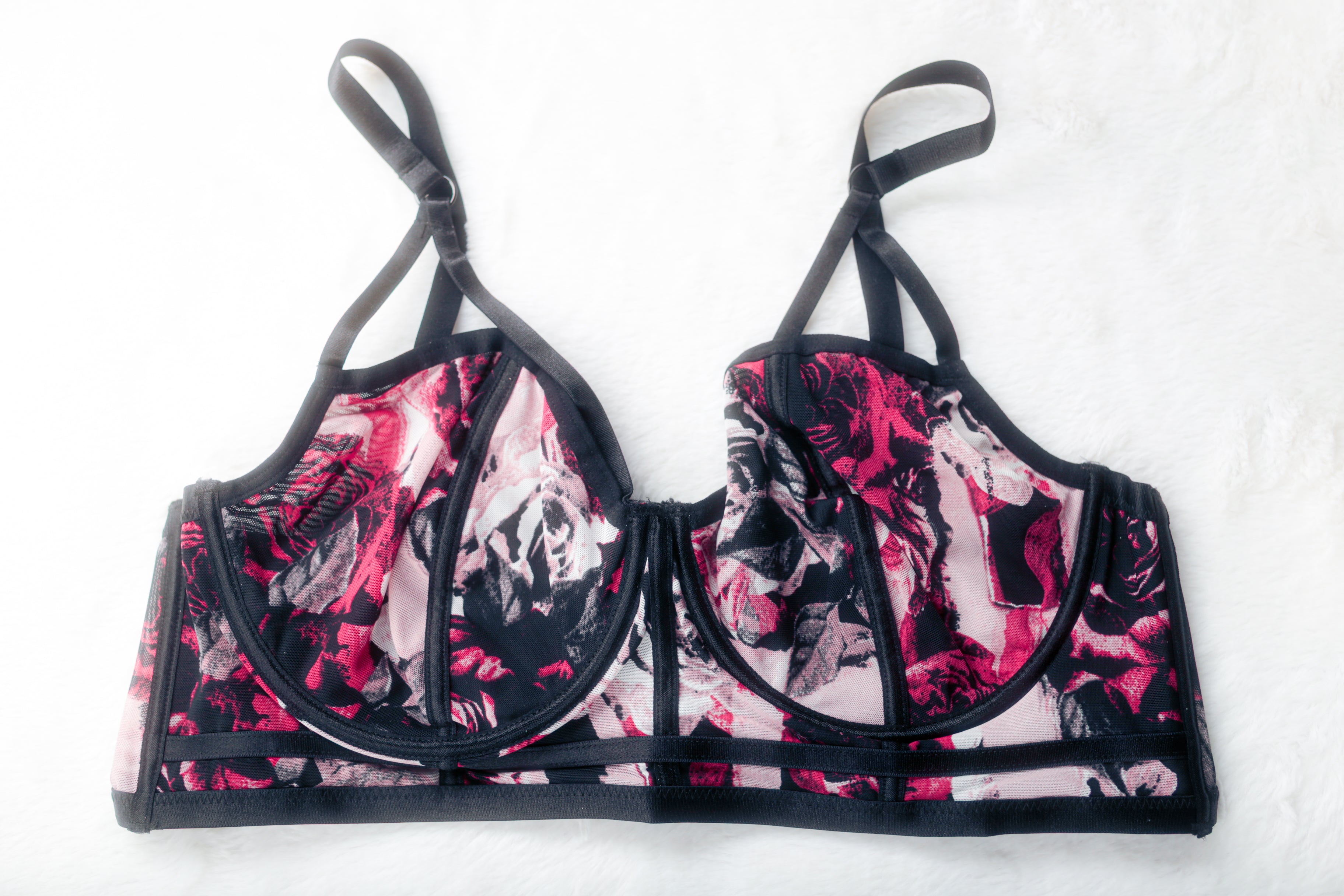 Torrid Curve 2 Longline Underwire Bra Floral Pink and Black