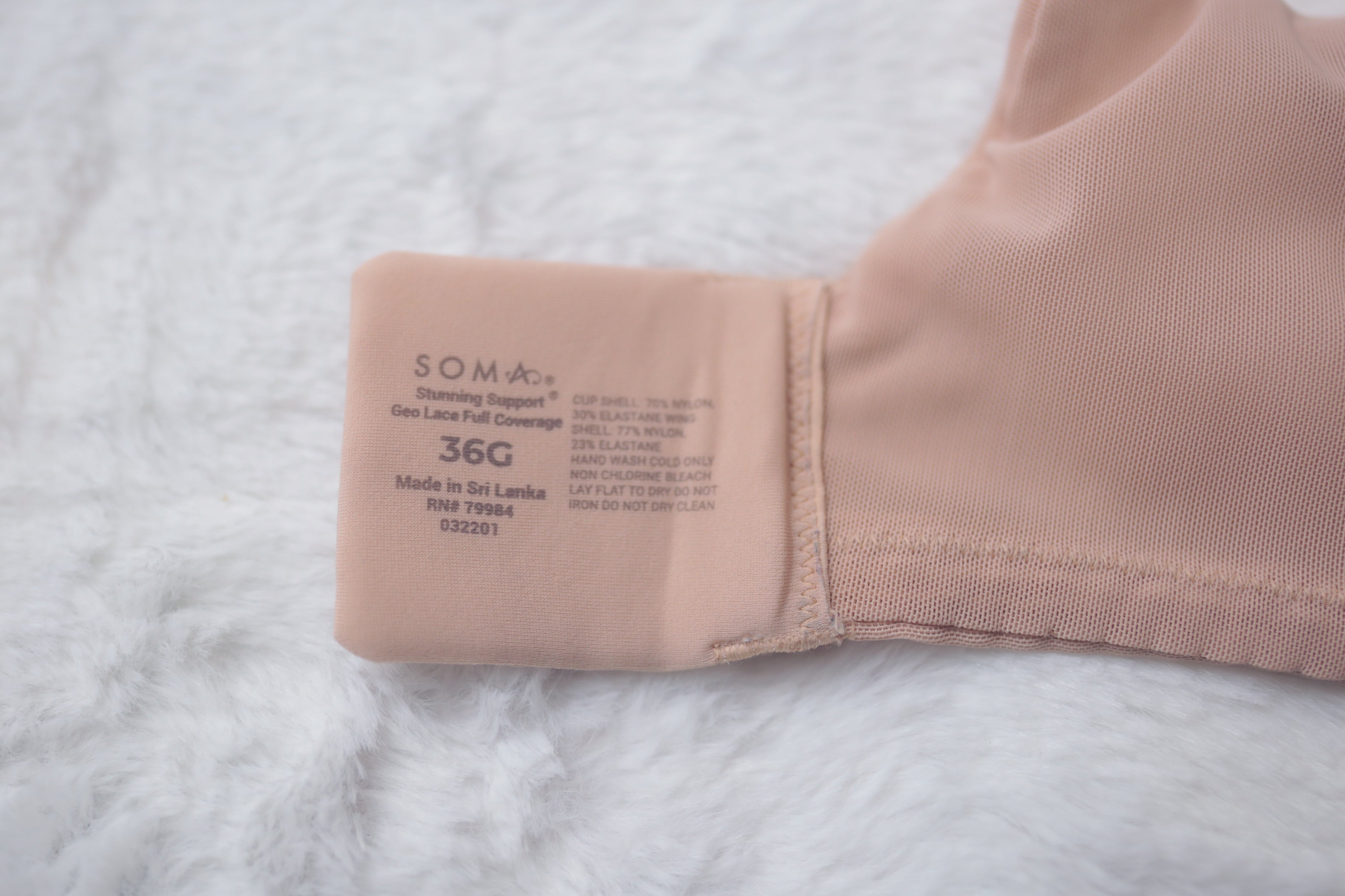 Soma 36G Stunning Support Geo Lace Balconette Full Coverage Underwire Bra Light Pink