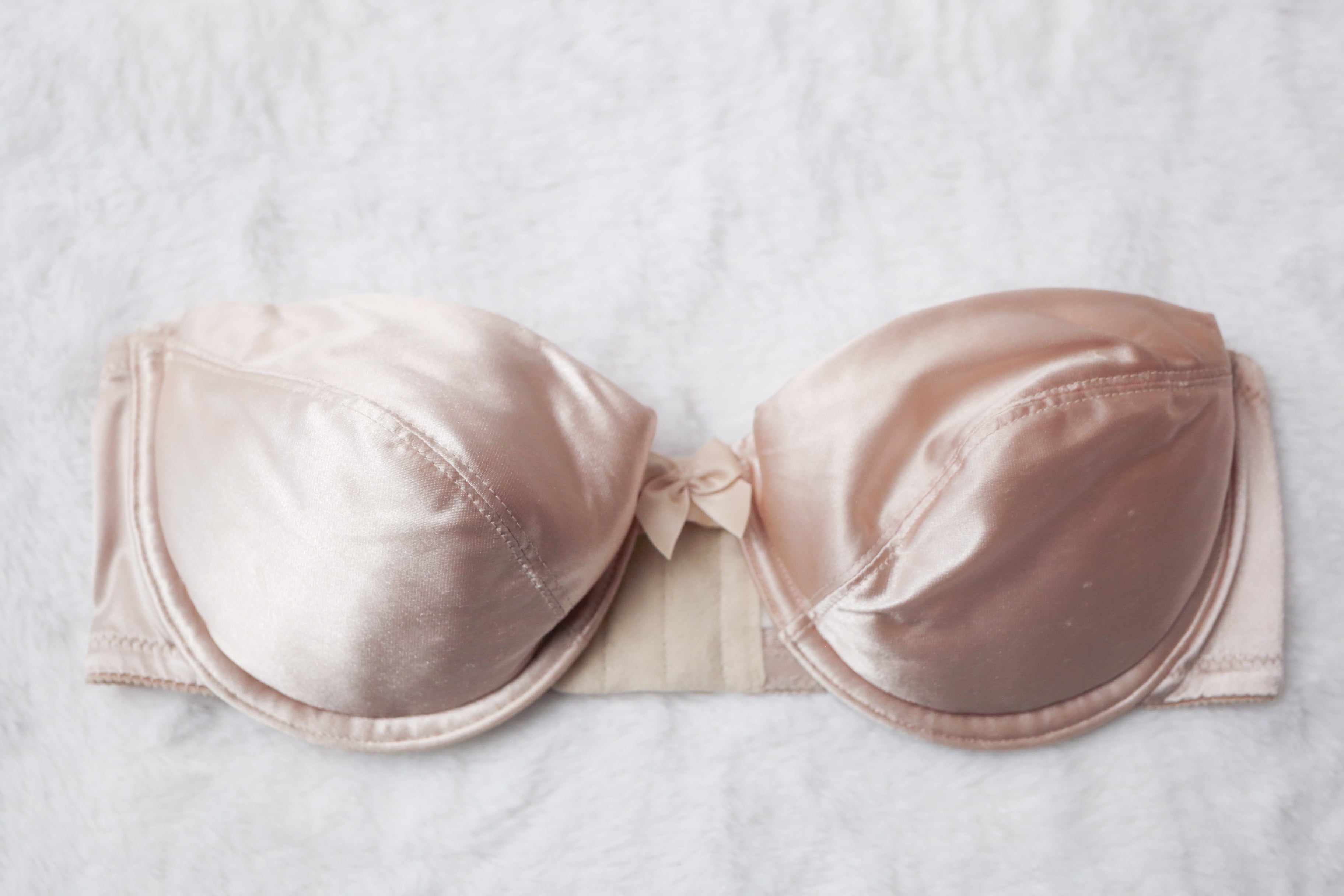 Victoria's Secret 36B 90s Vintage Strapless Demi Push-up Bra Nude Satin