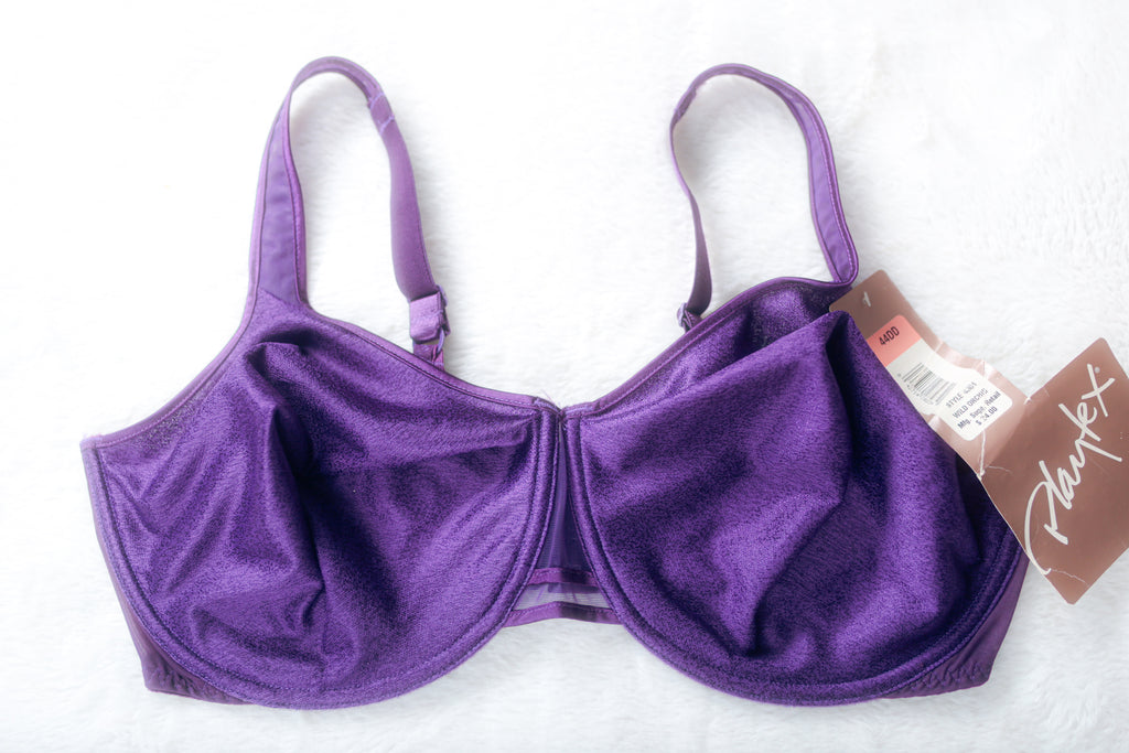 Playtex Body Language 4304 Vintage Unlined Satin Underwire Full Coverage Bra Purple 44DD NEW