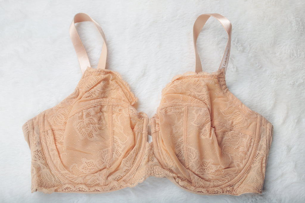 Calvin Klein 40DD Unlined Semi-sheer Lace Underwire Bra Beige